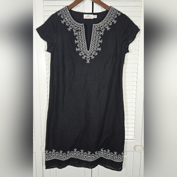 Vineyard Vines Dresses & Skirts - Vineyard Vines Holiday Island Silver Embroidered V Neck Linen Shift Dress Sz 00